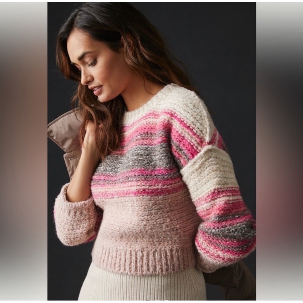 Pilcro Anthropologie Chunky Knit Pink & Cream Pullover Sweater / Women's Small